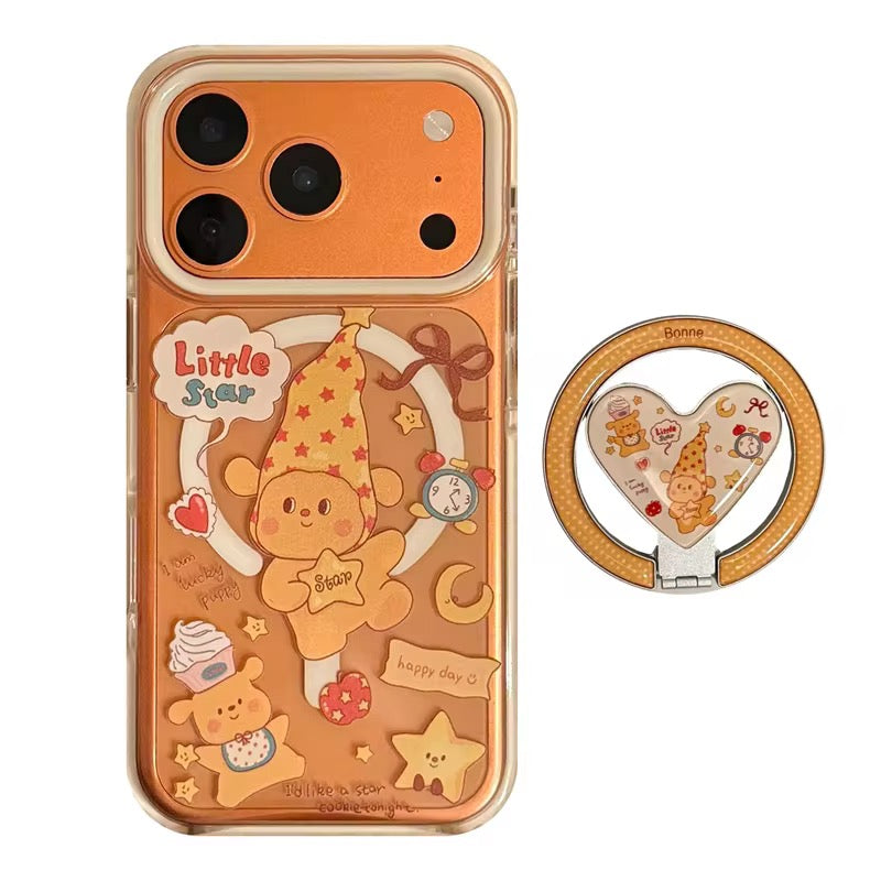 Cute Bear Ring Holder iPhone Case – Soft Clear Cover with Grip Stand