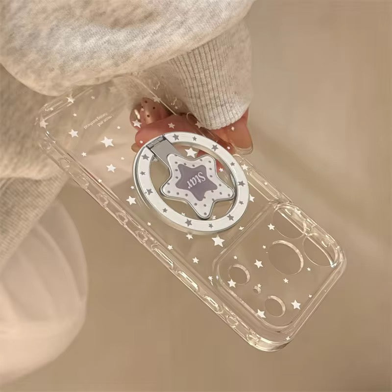 Sleek Transparent Phone Case with Star Detail & Ring Holder