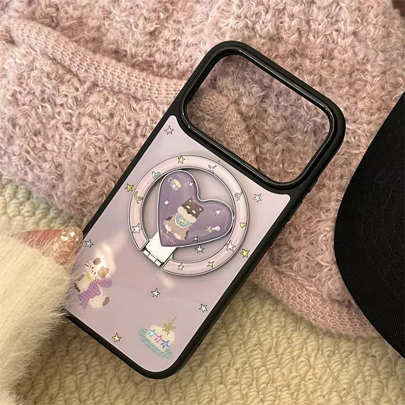 Charming Purple Phone Case with Cute Art & Handy Ring Grip