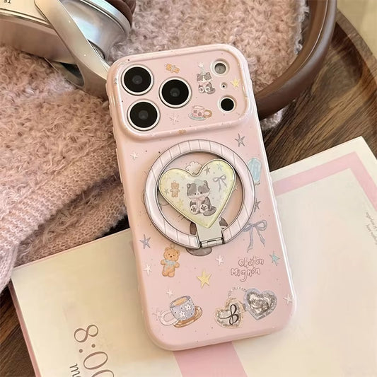 Soft Pink & Green Cute Phone Case with Ring Grip – Stylish Daily Cover