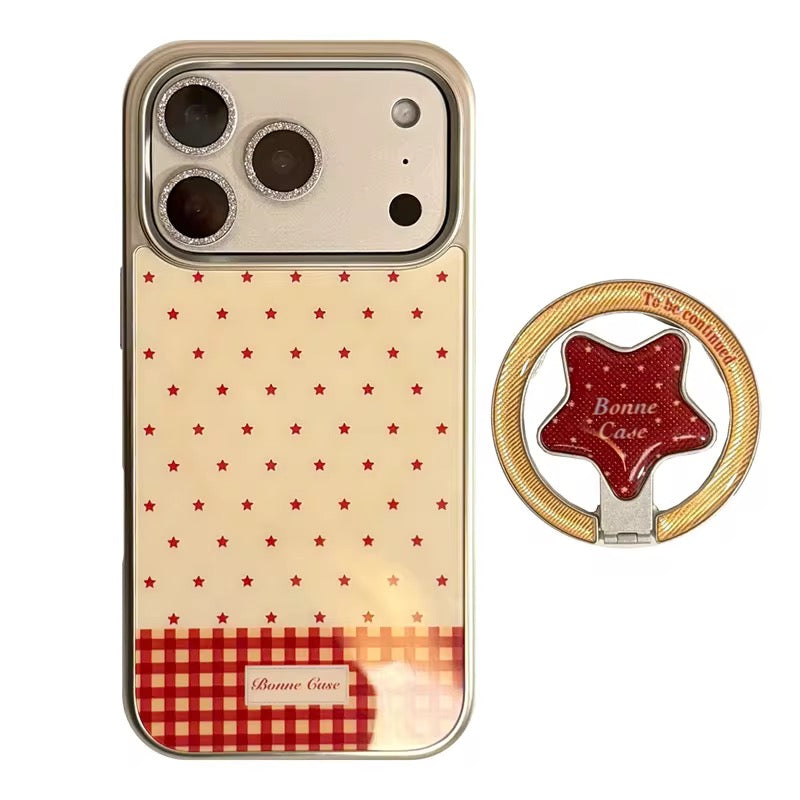 Red Check Star iPhone Case with Cute Ring Holder – Chic Everyday Style