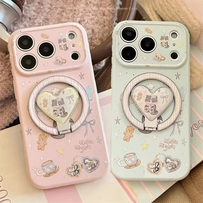 Soft Pink & Green Cute Phone Case with Ring Grip – Stylish Daily Cover