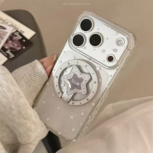 Sleek Transparent Phone Case with Star Detail & Ring Holder