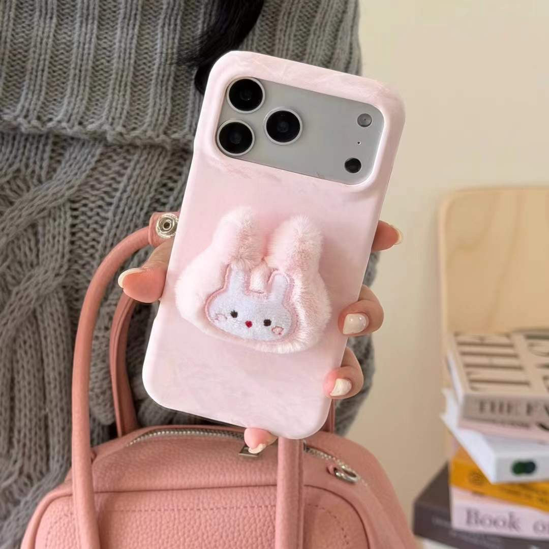 Stylish Plush iPhone Case with Bunny Grip – Soft Touch & Unique Appeal