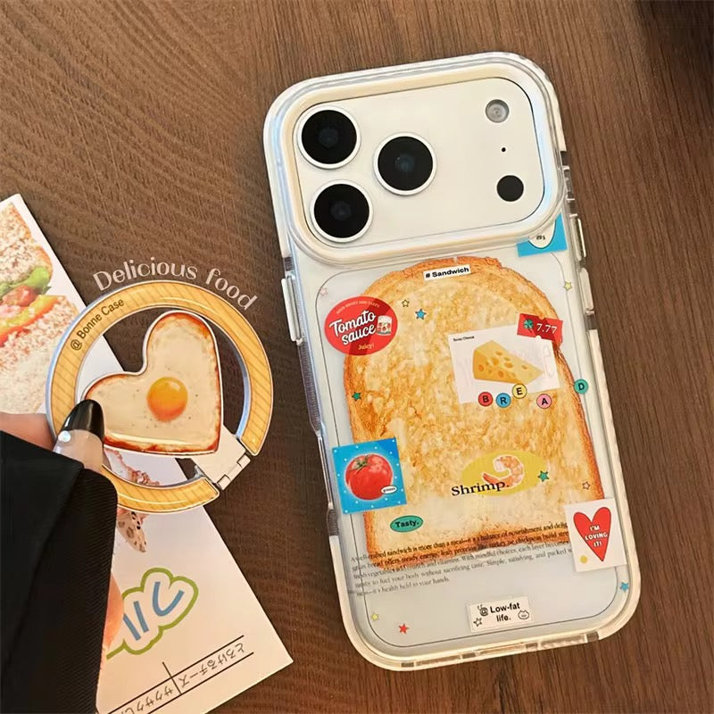 Cute Heart Egg Grip iPhone Case – Fun Clear Cover with Ring Holder