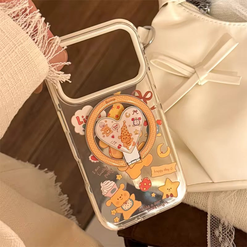 Cute Bear Ring Holder iPhone Case – Soft Clear Cover with Grip Stand