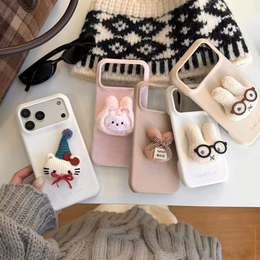 Stylish Plush iPhone Case with Bunny Grip – Soft Touch & Unique Appeal