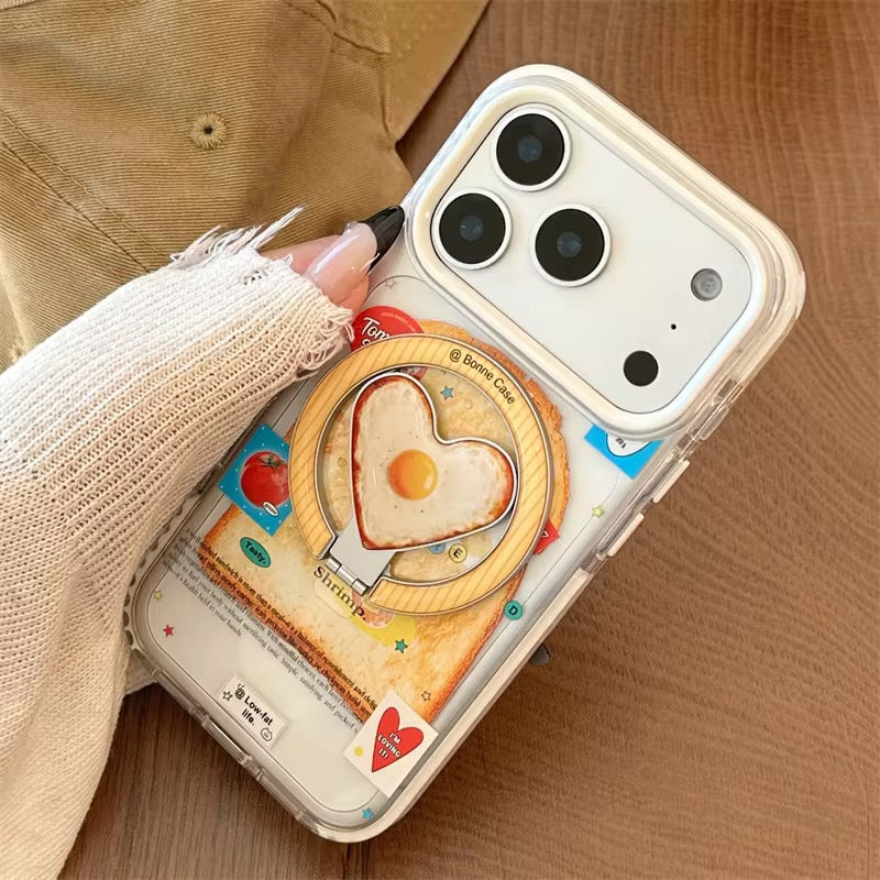 Cute Heart Egg Grip iPhone Case – Fun Clear Cover with Ring Holder