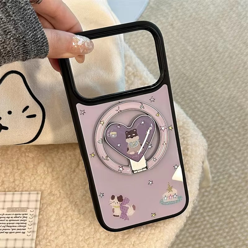 Charming Purple Phone Case with Cute Art & Handy Ring Grip