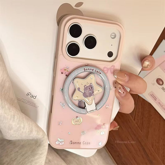 Cute Pink iPhone Case with Star Grip – Sweet Design & Handy Hold
