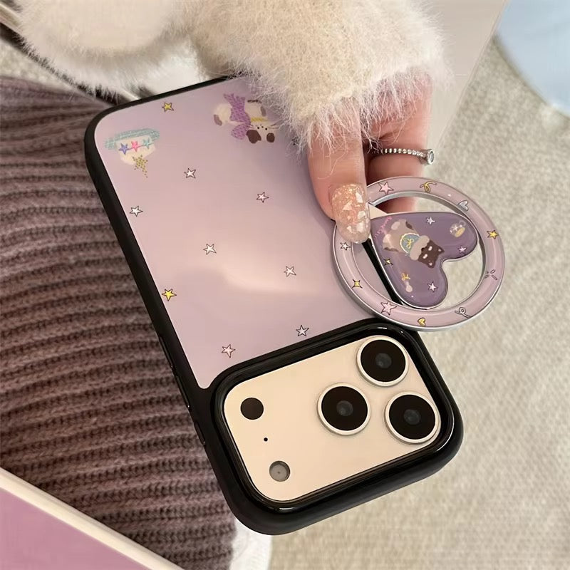 Charming Purple Phone Case with Cute Art & Handy Ring Grip