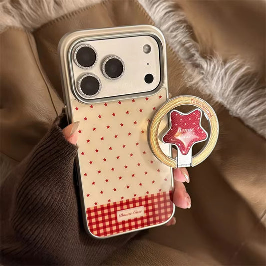 Red Check Star iPhone Case with Cute Ring Holder – Chic Everyday Style