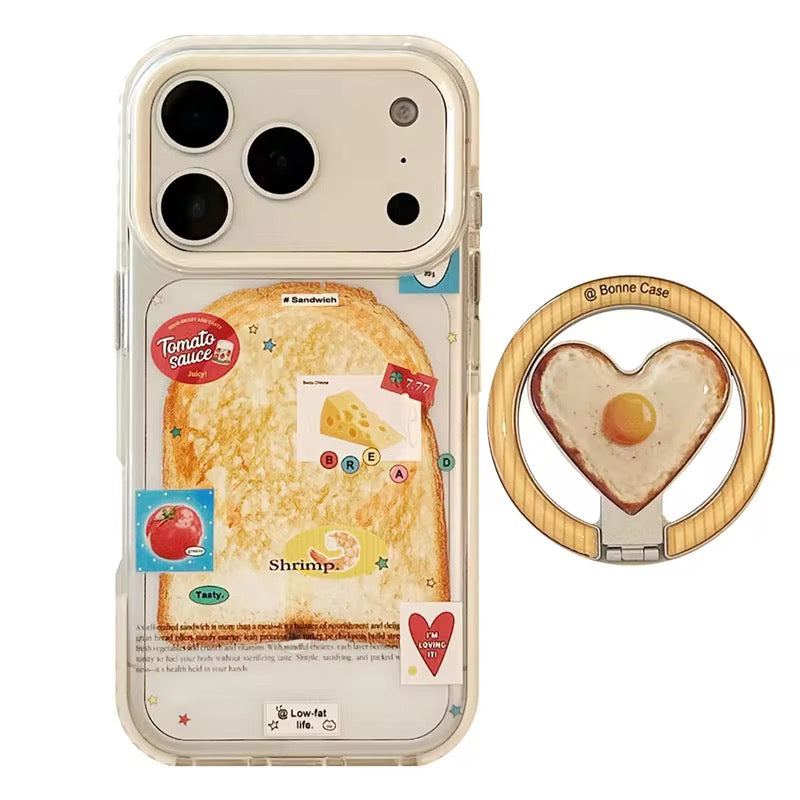 Cute Heart Egg Grip iPhone Case – Fun Clear Cover with Ring Holder