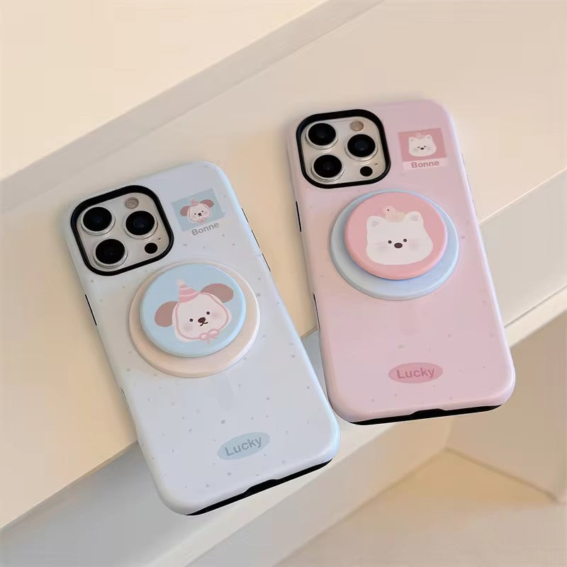 Premium Cute Character iPhone Case with Pop Grip – Soft Pastel Finish