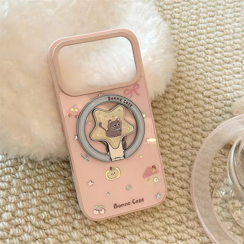 Cute Pink iPhone Case with Star Grip – Sweet Design & Handy Hold