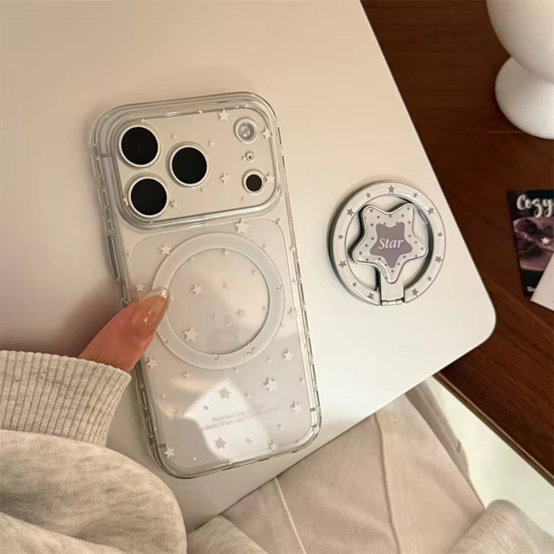 Sleek Transparent Phone Case with Star Detail & Ring Holder