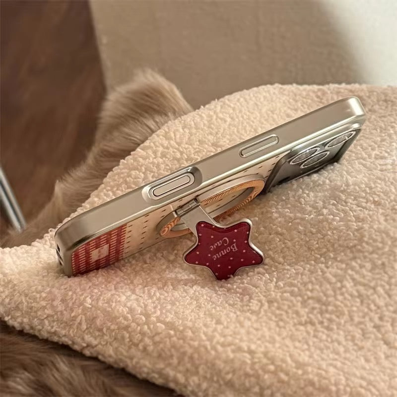 Red Check Star iPhone Case with Cute Ring Holder – Chic Everyday Style
