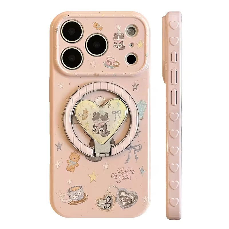 Soft Pink & Green Cute Phone Case with Ring Grip – Stylish Daily Cover