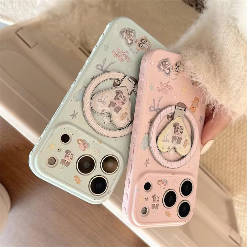 Soft Pink & Green Cute Phone Case with Ring Grip – Stylish Daily Cover
