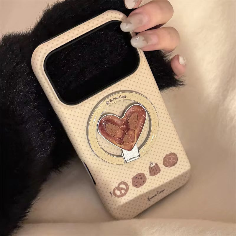Creamy Dessert Heart iPhone Case with Ring Stand – Cute & Classy Design