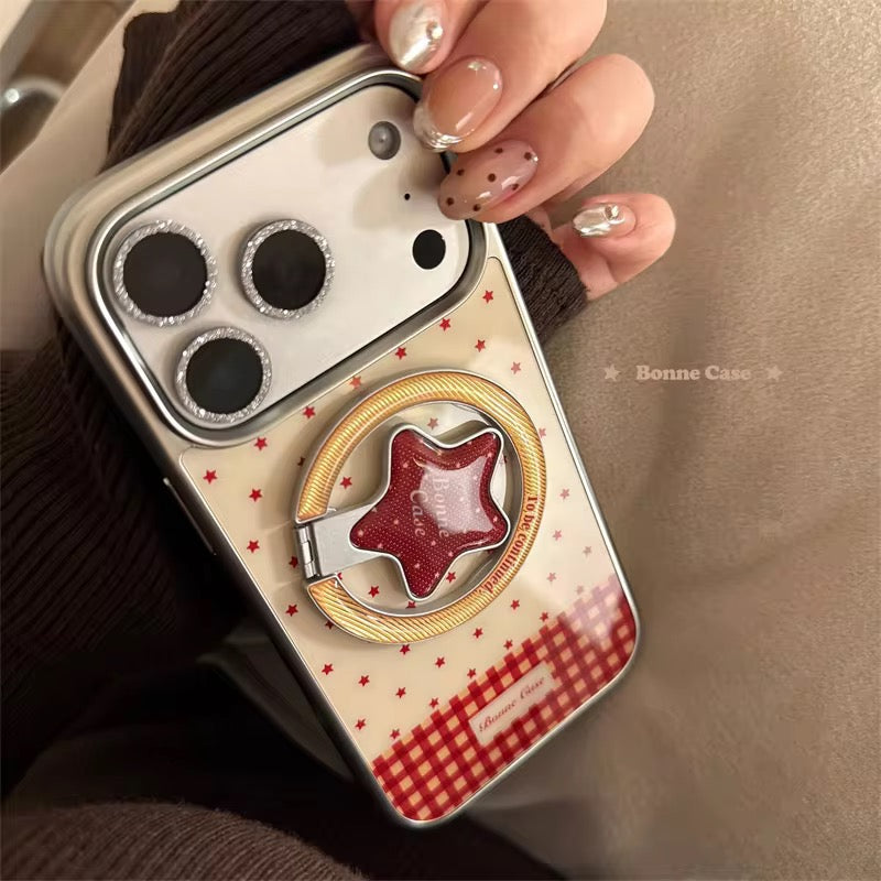 Red Check Star iPhone Case with Cute Ring Holder – Chic Everyday Style