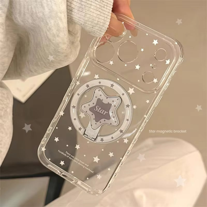 Sleek Transparent Phone Case with Star Detail & Ring Holder