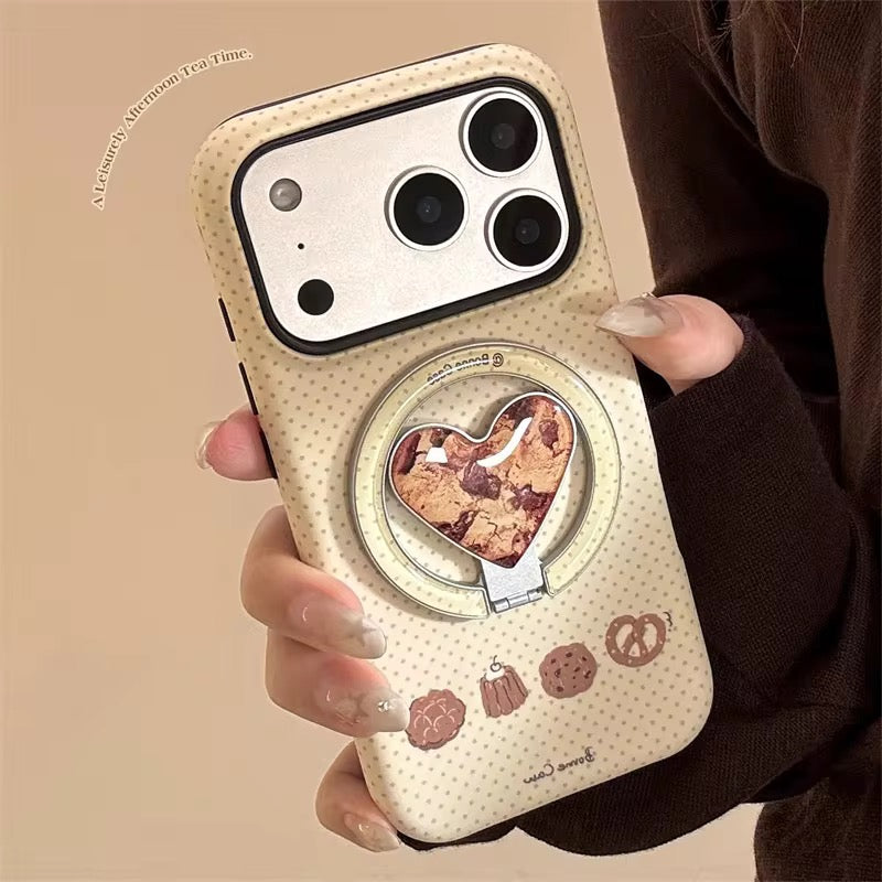 Creamy Dessert Heart iPhone Case with Ring Stand – Cute & Classy Design