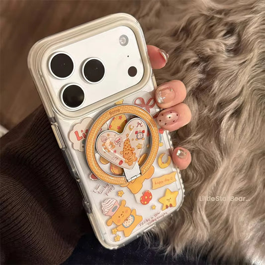 Cute Bear Ring Holder iPhone Case – Soft Clear Cover with Grip Stand