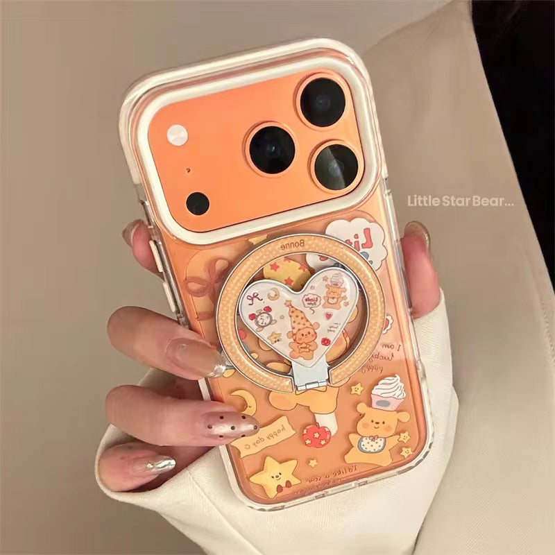 Cute Bear Ring Holder iPhone Case – Soft Clear Cover with Grip Stand