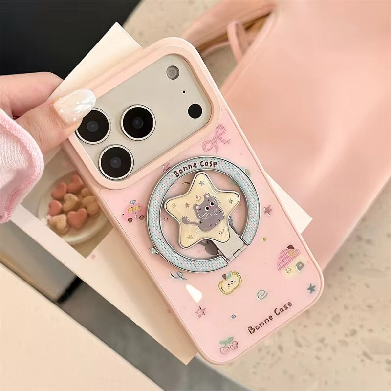 Cute Pink iPhone Case with Star Grip – Sweet Design & Handy Hold