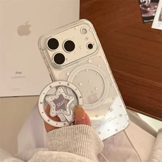 Sleek Transparent Phone Case with Star Detail & Ring Holder