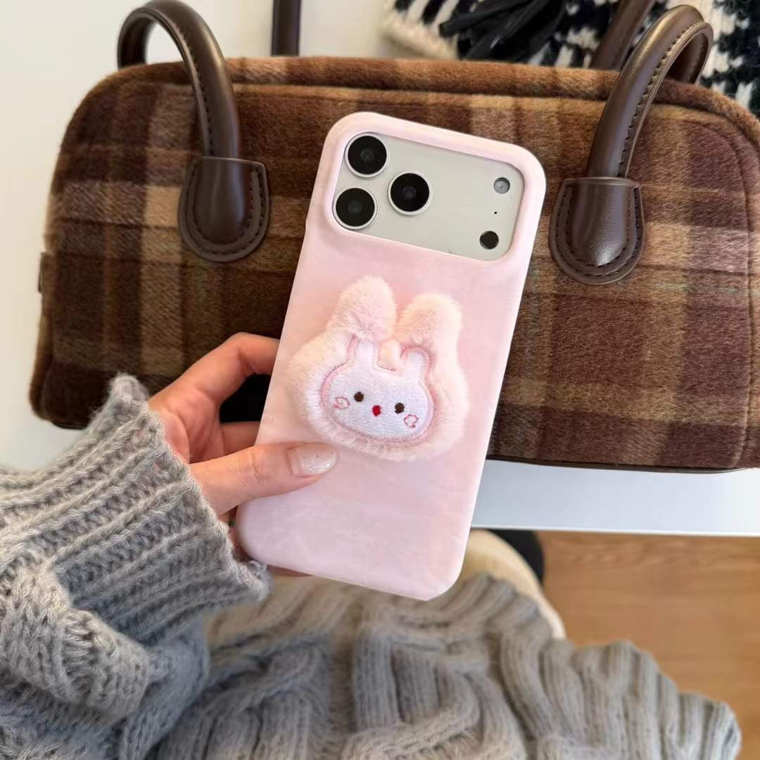 Stylish Plush iPhone Case with Bunny Grip – Soft Touch & Unique Appeal
