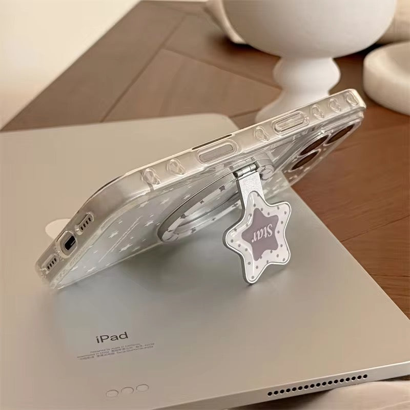 Sleek Transparent Phone Case with Star Detail & Ring Holder
