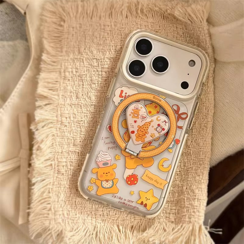 Cute Bear Ring Holder iPhone Case – Soft Clear Cover with Grip Stand