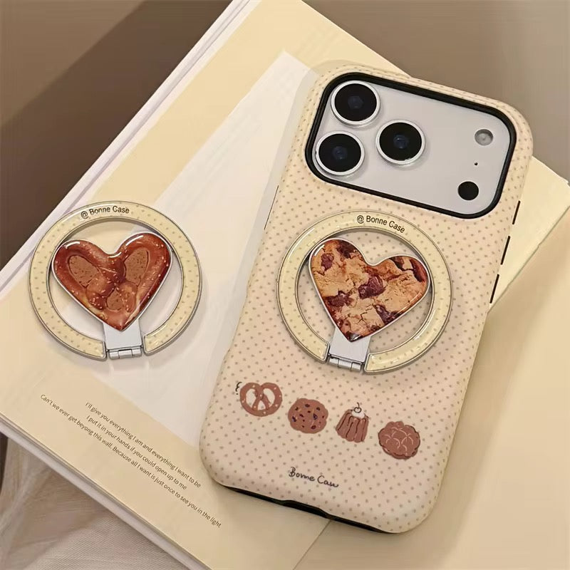 Creamy Dessert Heart iPhone Case with Ring Stand – Cute & Classy Design