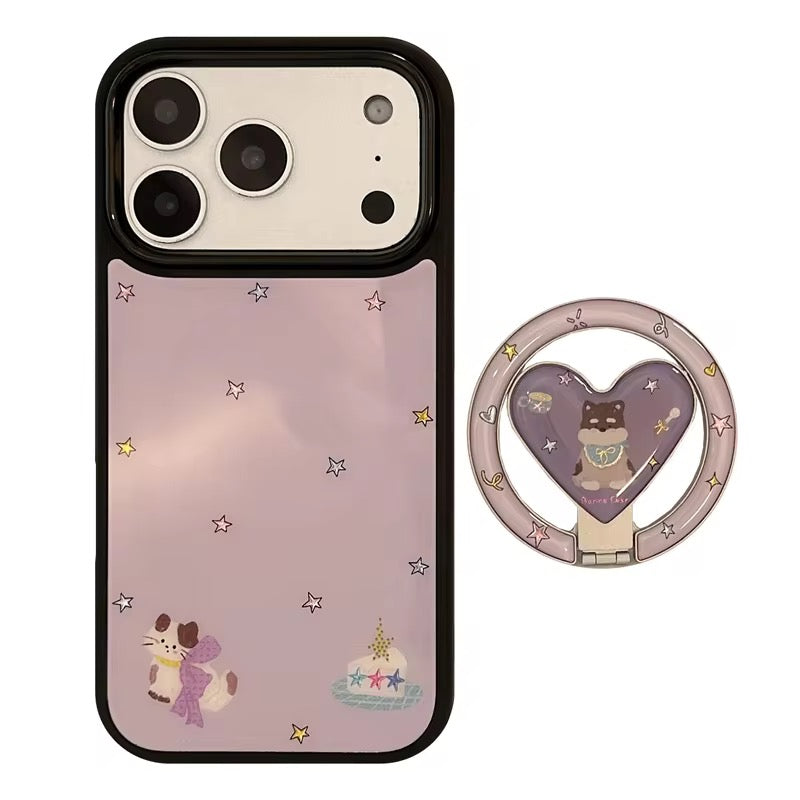 Charming Purple Phone Case with Cute Art & Handy Ring Grip
