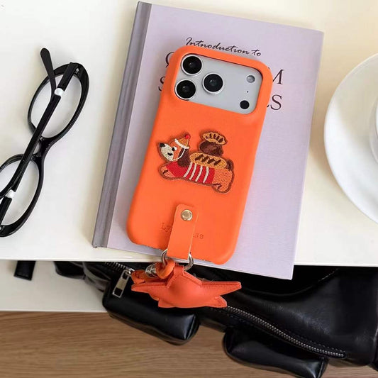 Stylish Dog Motif Phone Case with Grip Strap and Elegant Star Charm