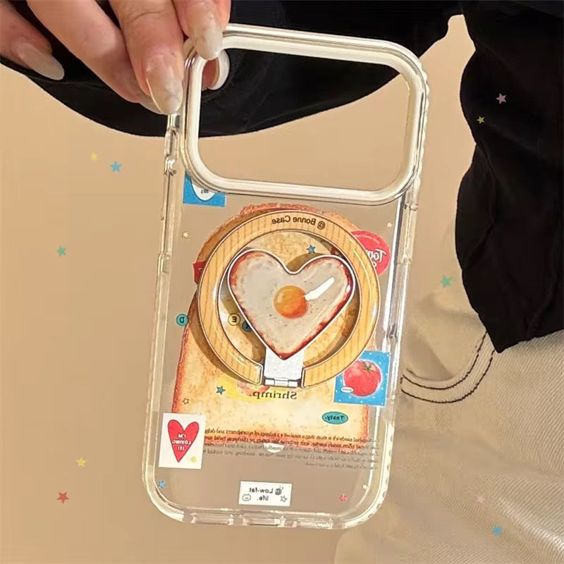 Cute Heart Egg Grip iPhone Case – Fun Clear Cover with Ring Holder