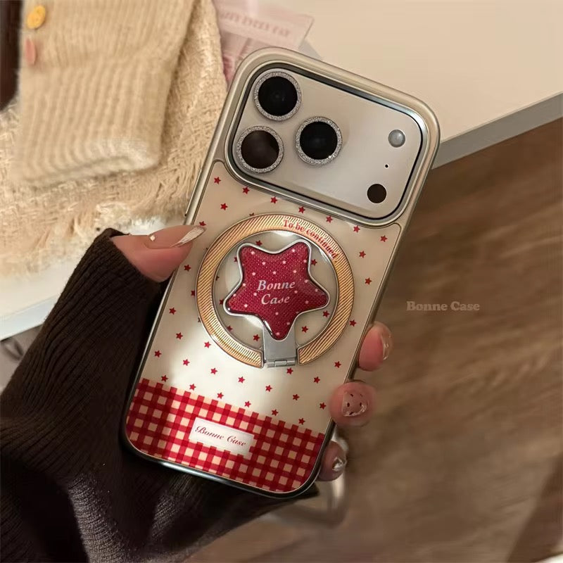 Red Check Star iPhone Case with Cute Ring Holder – Chic Everyday Style