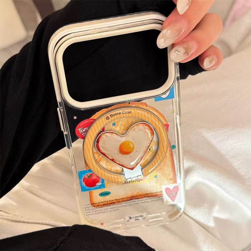 Cute Heart Egg Grip iPhone Case – Fun Clear Cover with Ring Holder