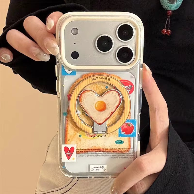 Cute Heart Egg Grip iPhone Case – Fun Clear Cover with Ring Holder