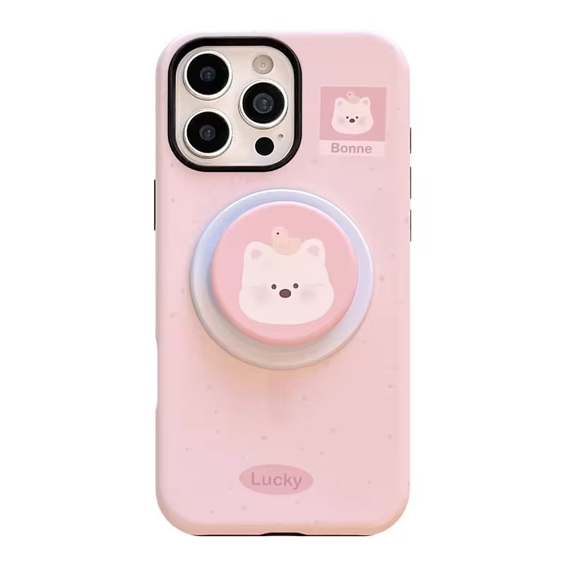 Premium Cute Character iPhone Case with Pop Grip – Soft Pastel Finish