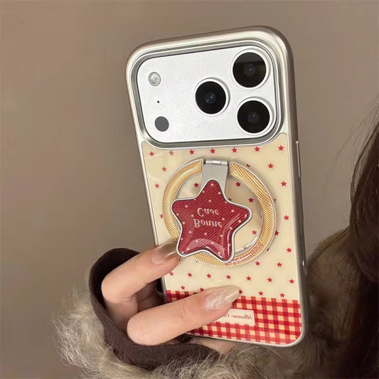 Red Check Star iPhone Case with Cute Ring Holder – Chic Everyday Style